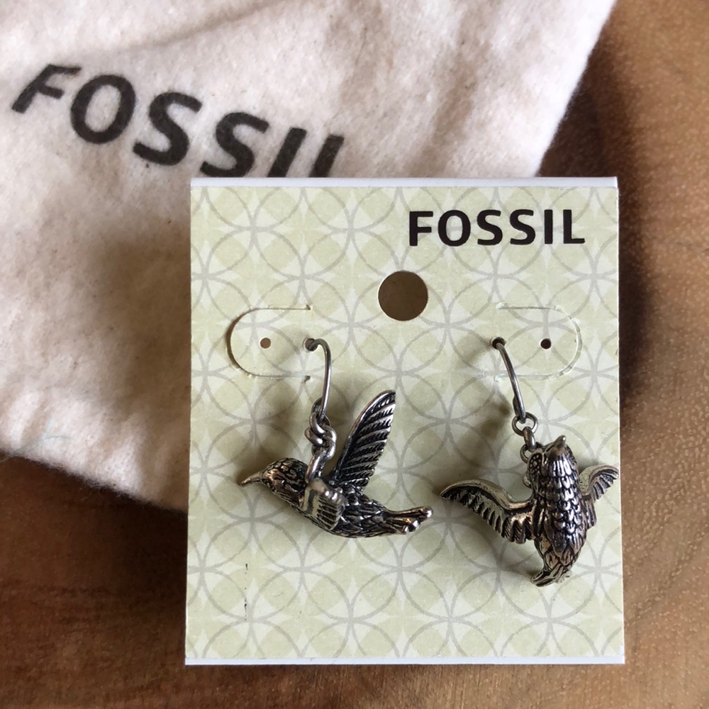 Fossil Silver Hummingbird Earrings